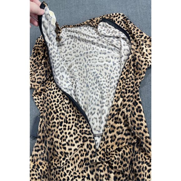 Michael Kors Leopard Print Ruched Dress Women M Brown Animal Long Sleeve Chic - Picture 9 of 10